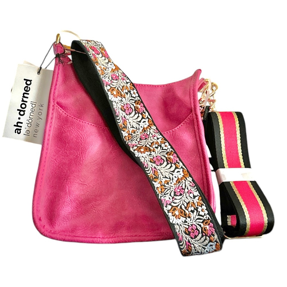 NWT Ah dorned Messenger Bag Two Guitar Straps Pink